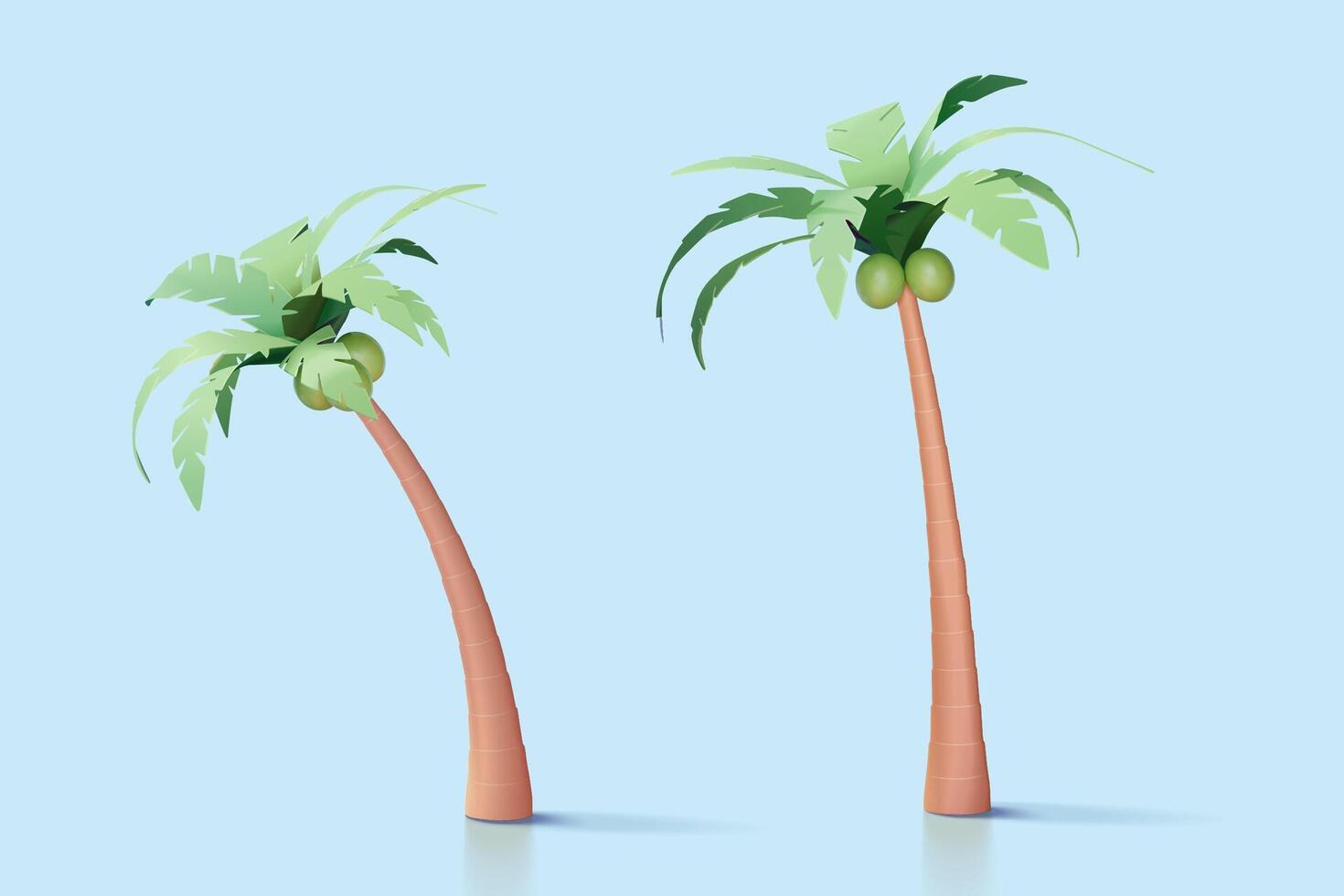 3d palm boom of kokosnoot boom verzameling voor eiland of strand vakantie decoratie. natuur elementen geïsoleerd Aan blauw achtergrond. vector