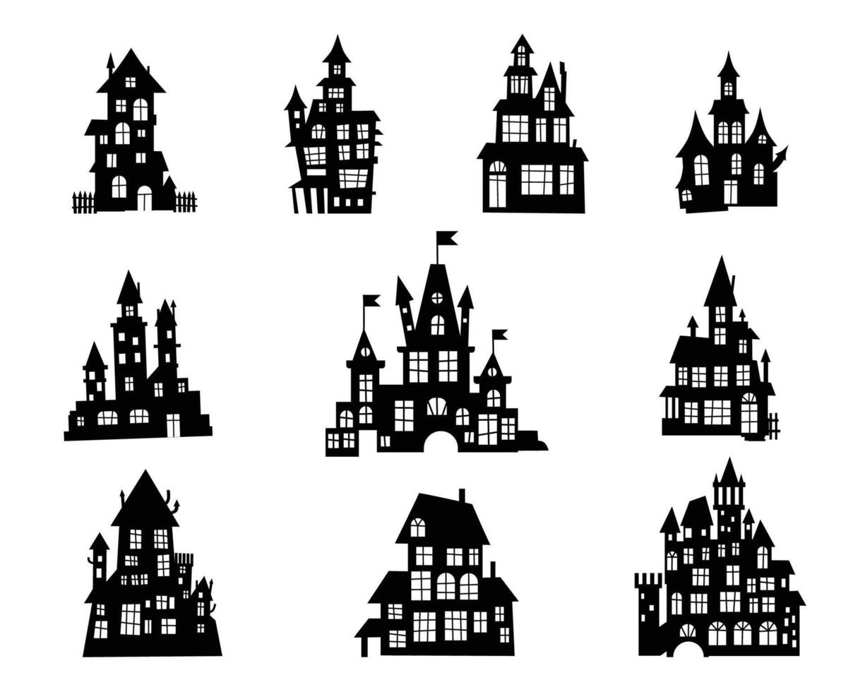 prinses kasteel silhouetten set. kastelen silhouetten set. gebouw van de middeleeuws periode vector