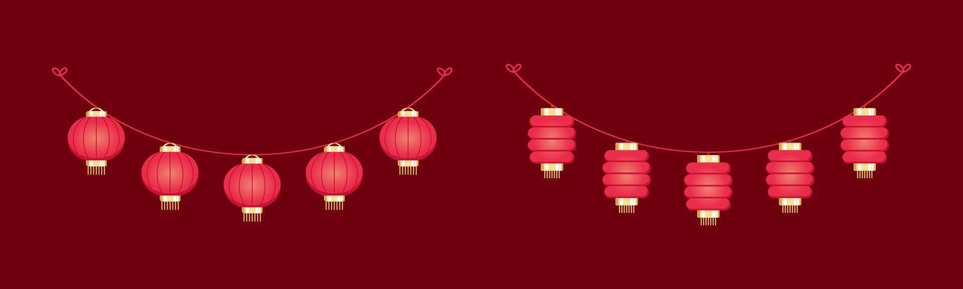 Chinese lantaarn hangende slinger set, Chinese nieuw jaar, maan- nieuw jaar en midden herfst festival decoratie grafisch vector
