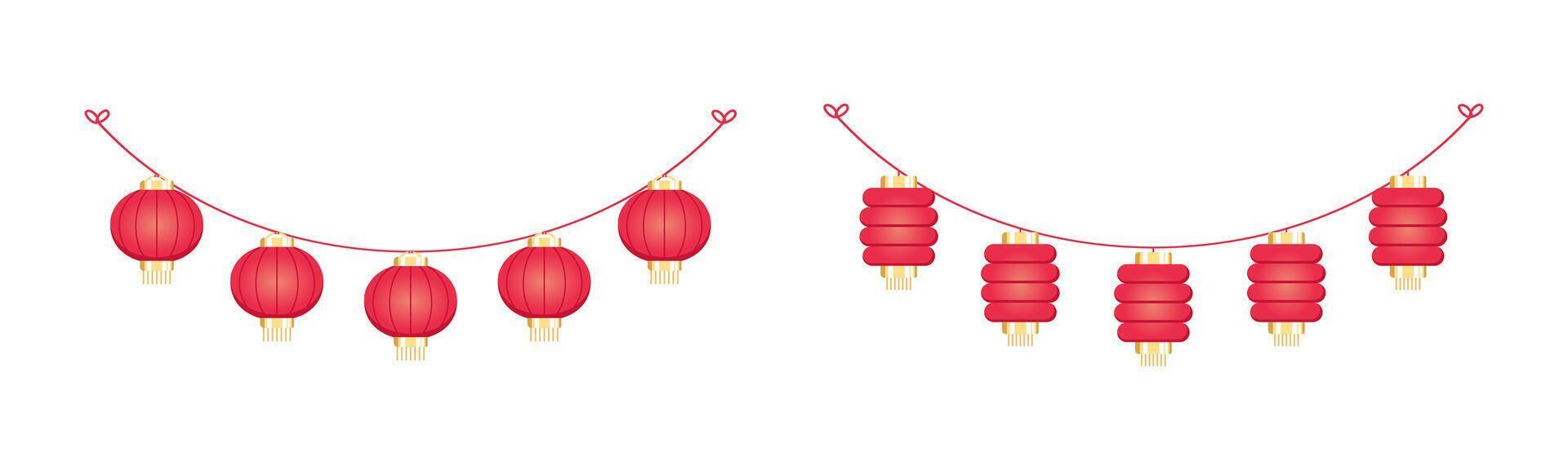 Chinese lantaarn hangende slinger set, Chinese nieuw jaar, maan- nieuw jaar en midden herfst festival decoratie grafisch vector