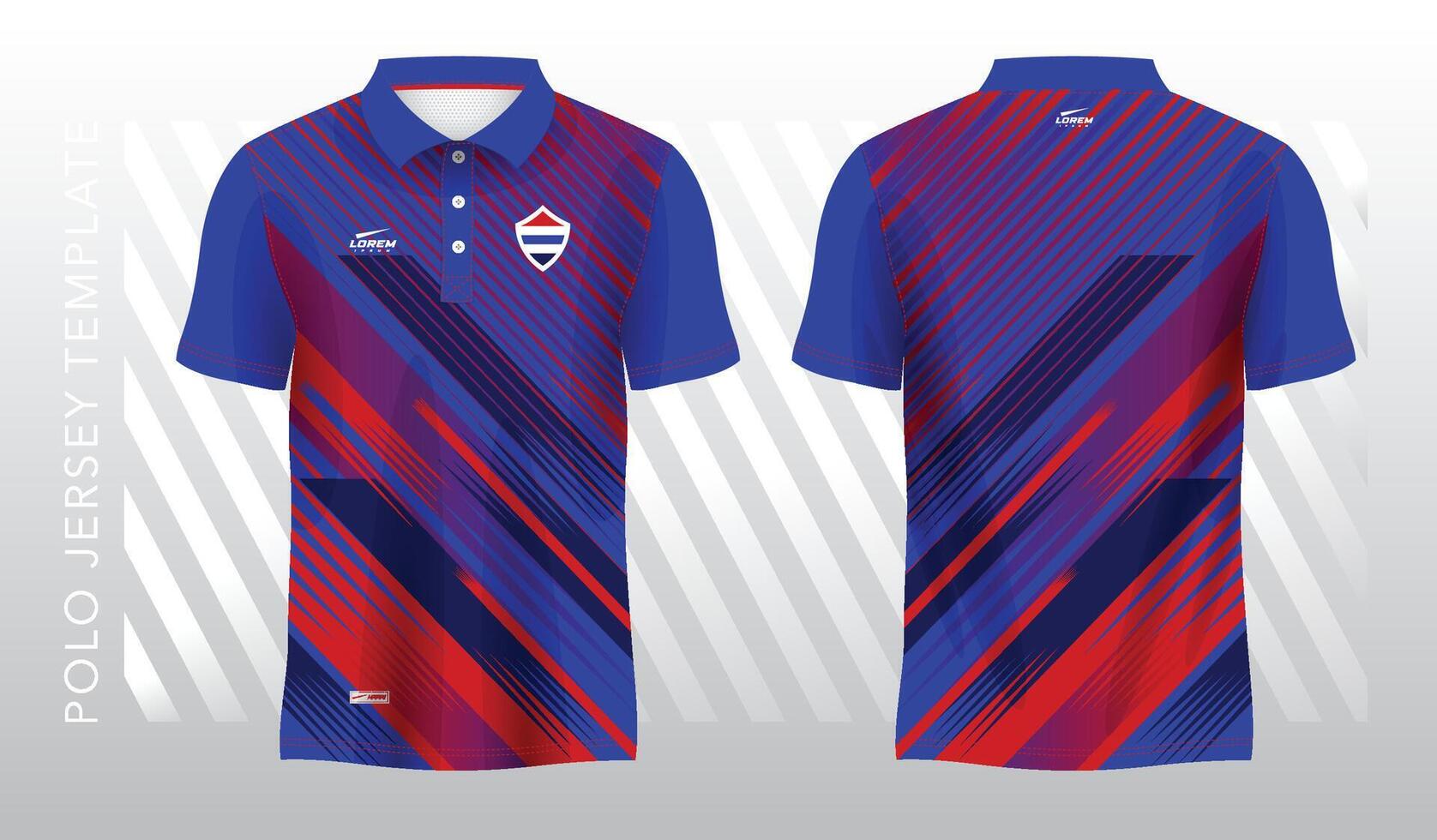 blauw en rood sublimatie overhemd voor polo Jersey sjabloon. voorkant en terug visie vector