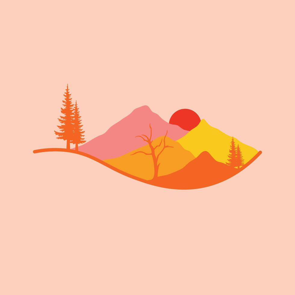 bergen en Woud landschap illustratie ontwerp vector