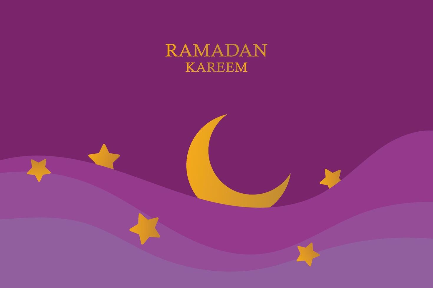 Ramadan kareem vector achtergrondkleur, 3d papier besnoeiing golven en sterren Aan nacht lucht, sjabloon met goud maan.