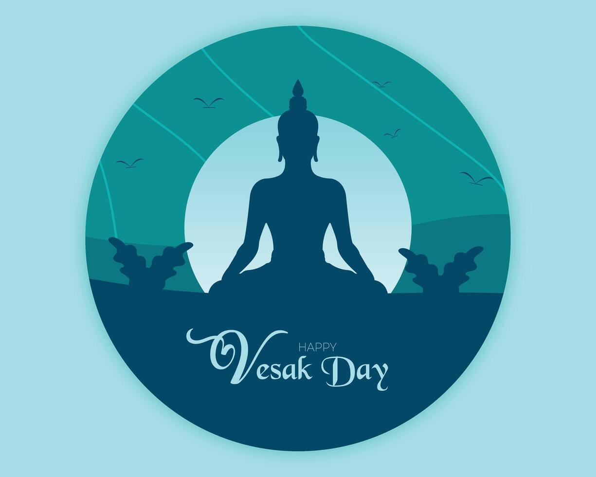 gelukkig vesak dag vlak illustratie met Boeddha silhouet vector