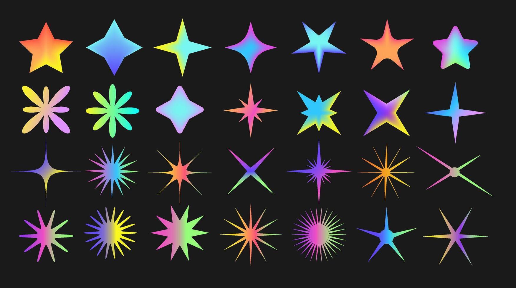 reeks van kleurrijk ster vorm in brutalist y2k stijl. verzameling van neon helling maas elementen. abstract holografische figuren. vector illustratie