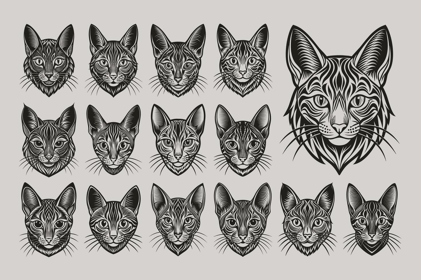 ai gegenereerd hand- getrokken gedetailleerd sokoke kat hoofd t-shirt ontwerp reeks vector