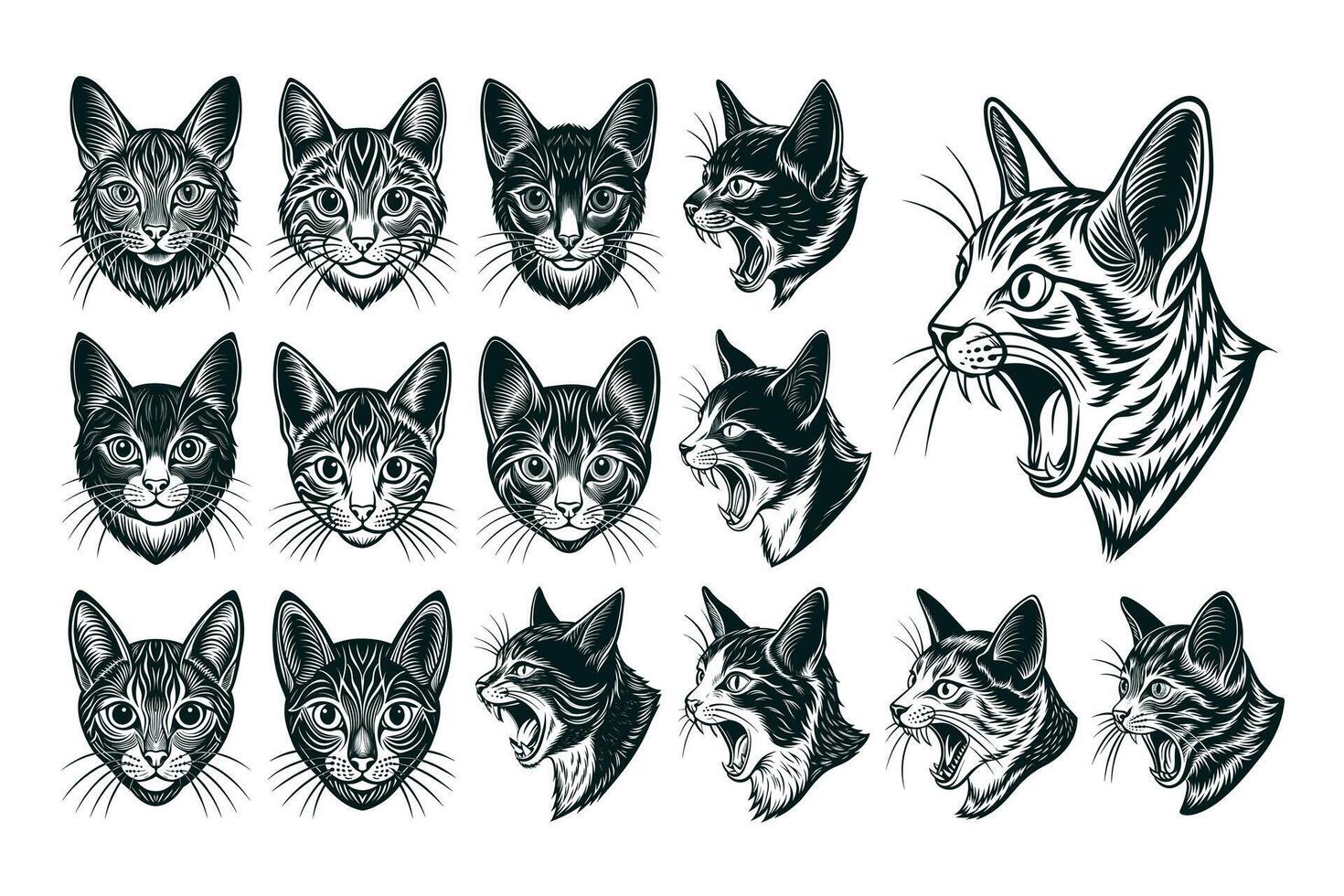 ai gegenereerd reeks van hand- getrokken manx kat hoofd illustratie ontwerp vector