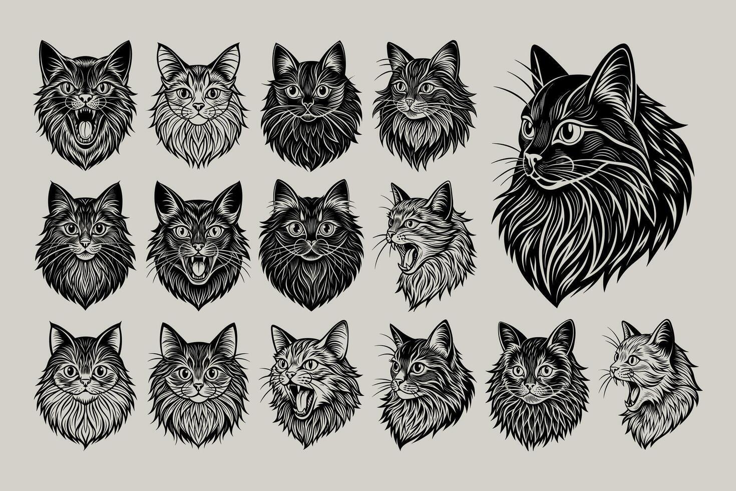 ai gegenereerd bundel van hand- tekening Perzisch kat hoofd illustratie ontwerp vector