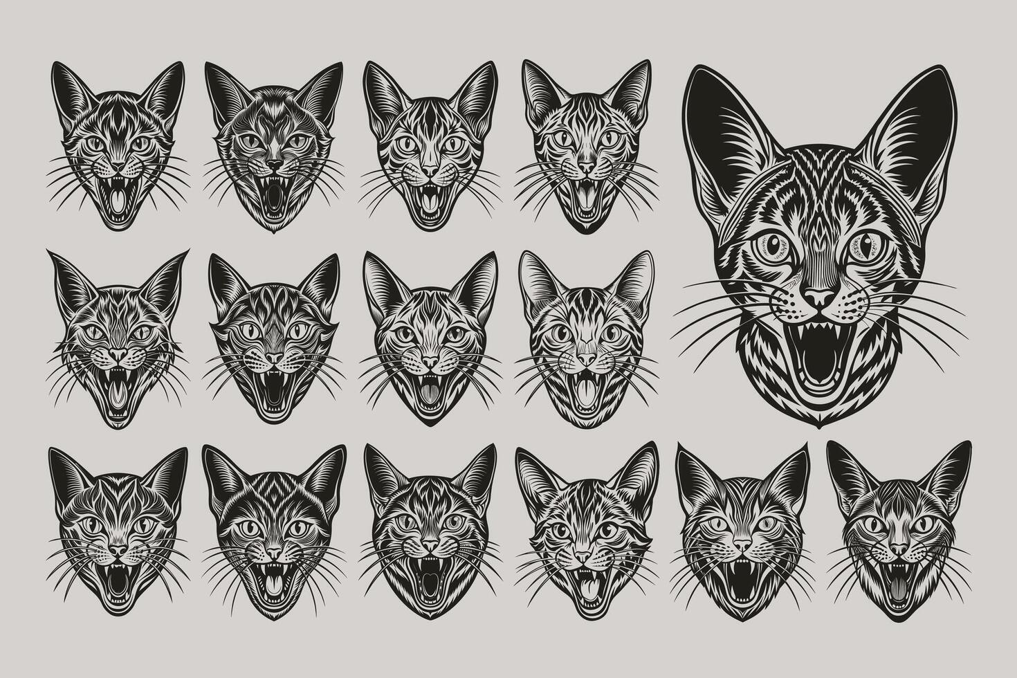 ai gegenereerd bundel van grappig miauwen sokoke kat hoofd illustratie ontwerp vector