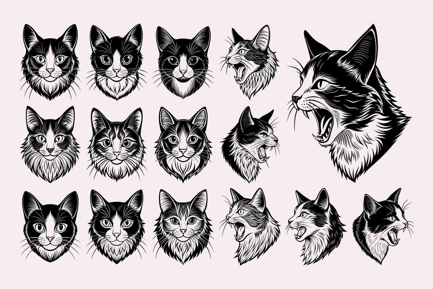 ai gegenereerd reeks van hand- tekening Turks busje kat gezicht sjabloon ontwerp vector