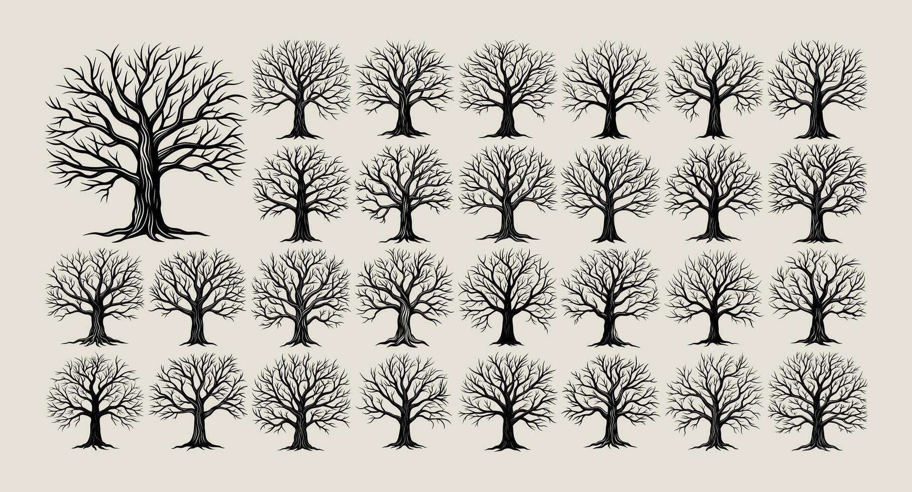 ai gegenereerd verzameling van natuur dood boom silhouet ontwerp vector