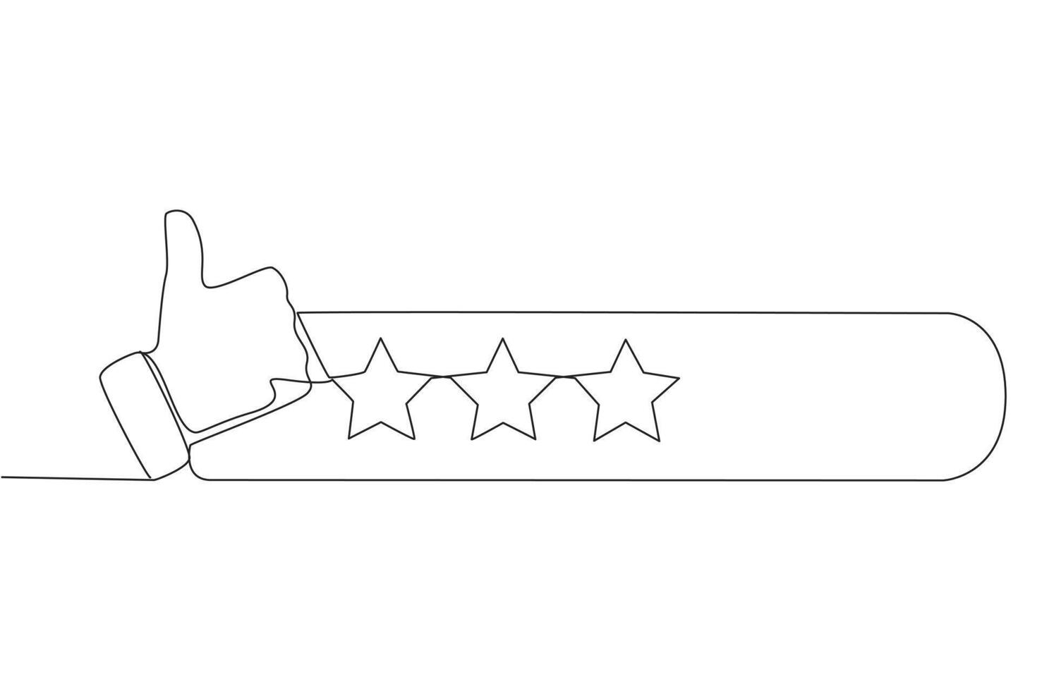 single een lijn tekening duimen omhoog De volgende naar 3 sterren. ster beoordeling. midden reeks opnieuw bekijken. terugkoppeling concept. koper beleven. klant recensie beoordeling. e-commerce. doorlopend lijn ontwerp grafisch illustratie vector