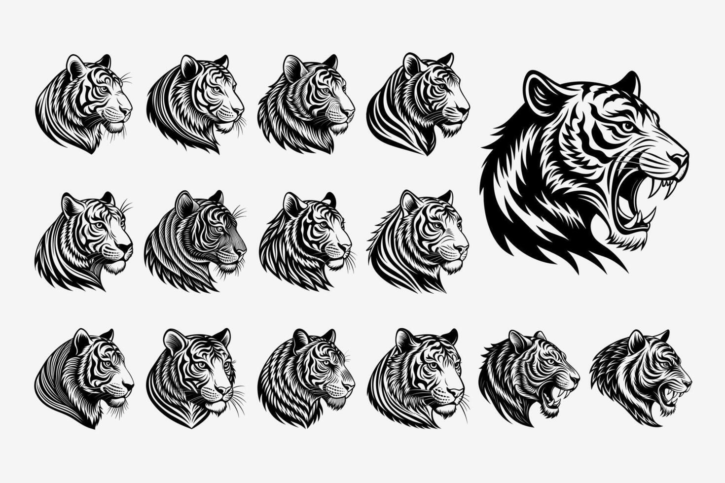 ai gegenereerd verzameling van kant visie tijger hoofd silhouet ontwerp vector