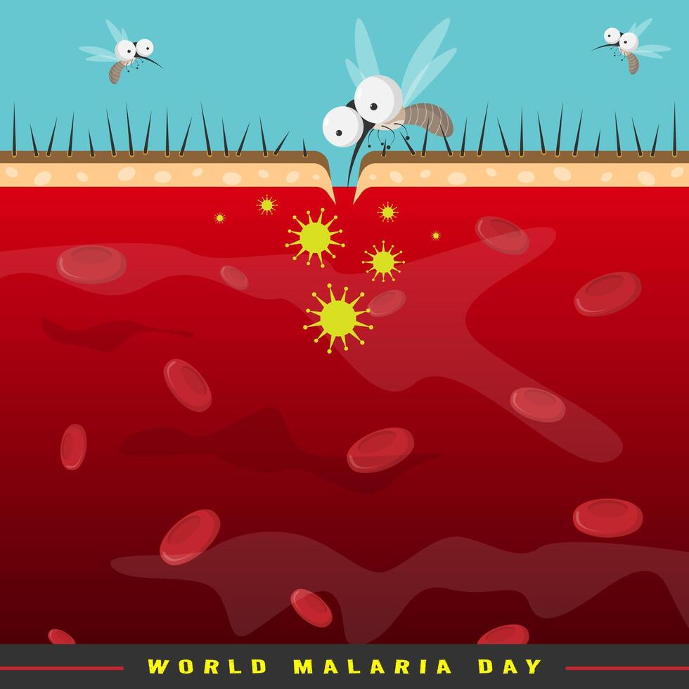 wereld malaria dag poster met een mug bijt en verspreidt ziekte vector