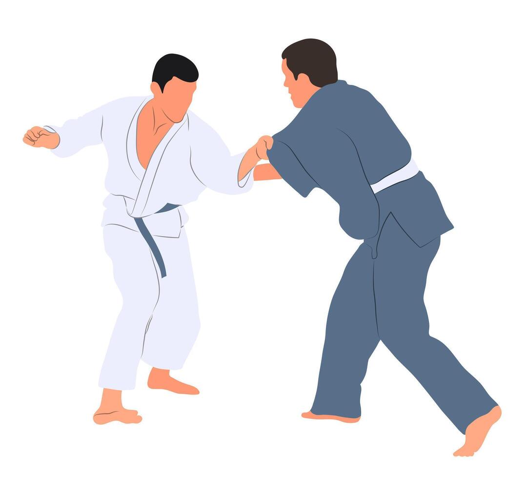 beeld van sport- paar judoka strijders. judoka, judoka, atleet, duel, gevecht, judo, geïsoleerd vector