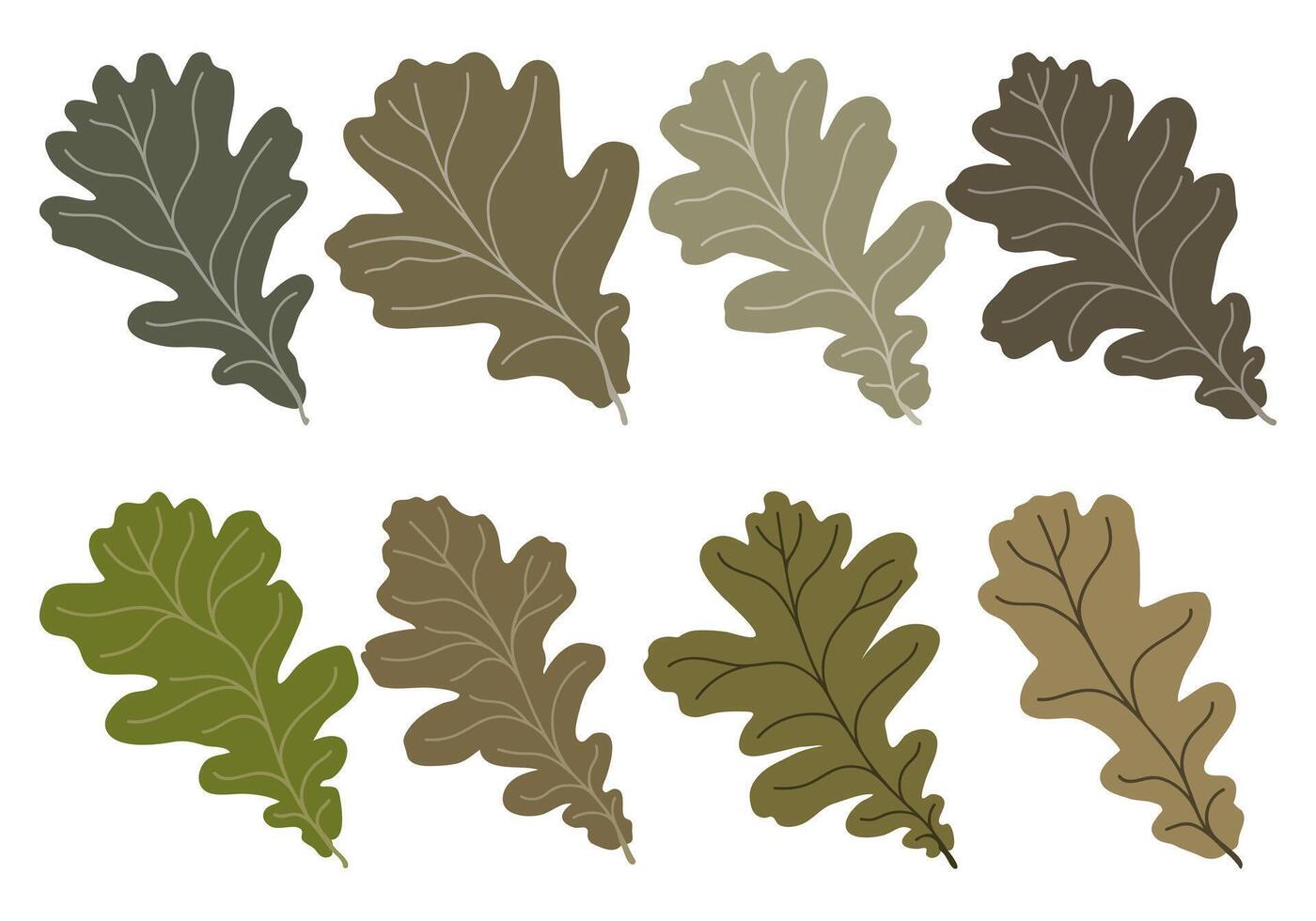 reeks van vector silhouetten van gekleurde eik bladeren