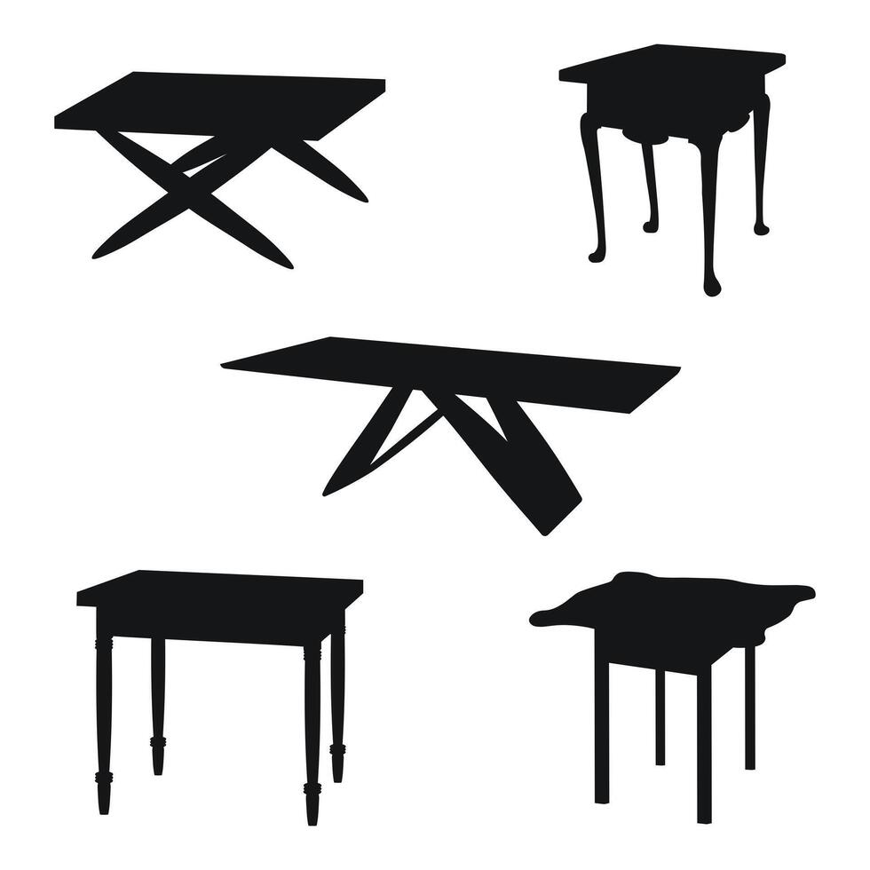 zwart silhouet van een bureau, avondeten tafel, dressing tafel, bureaublad, keuken tafel. stuk van meubilair vector