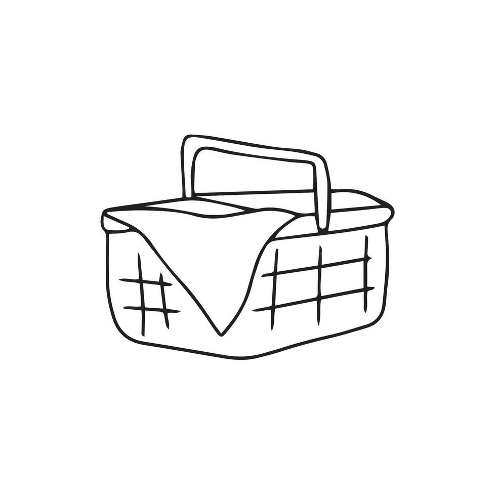 hand- getrokken picknick mand icoon in tekening stijl. vector illustratie