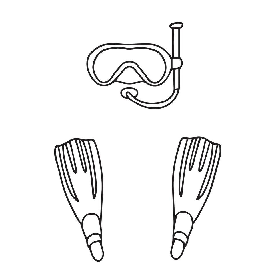 hand- getrokken duiken masker en vinnen icoon in tekening stijl geïsoleerd Aan wit achtergrond. vector