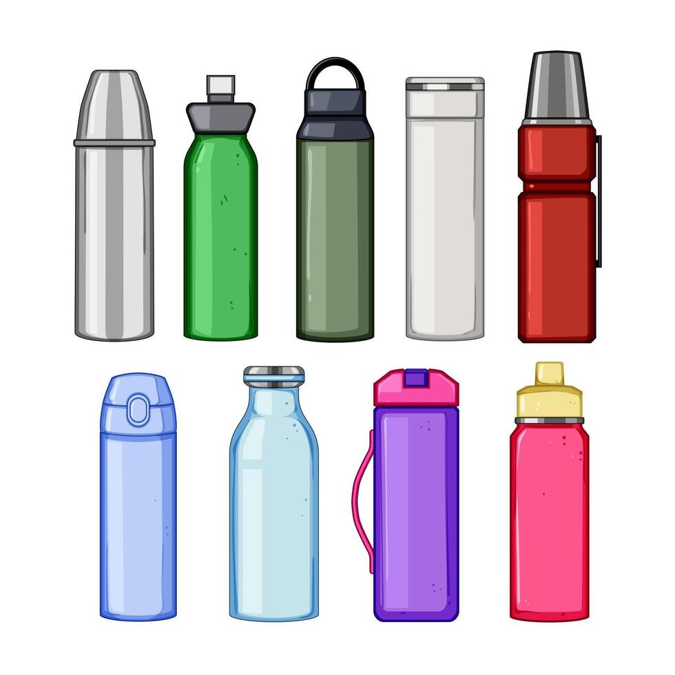 thermosfles fles reeks tekenfilm vector illustratie