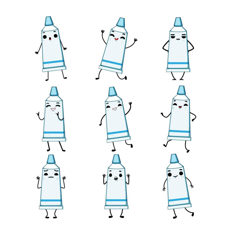 tandpasta karakter reeks tekenfilm vector illustratie