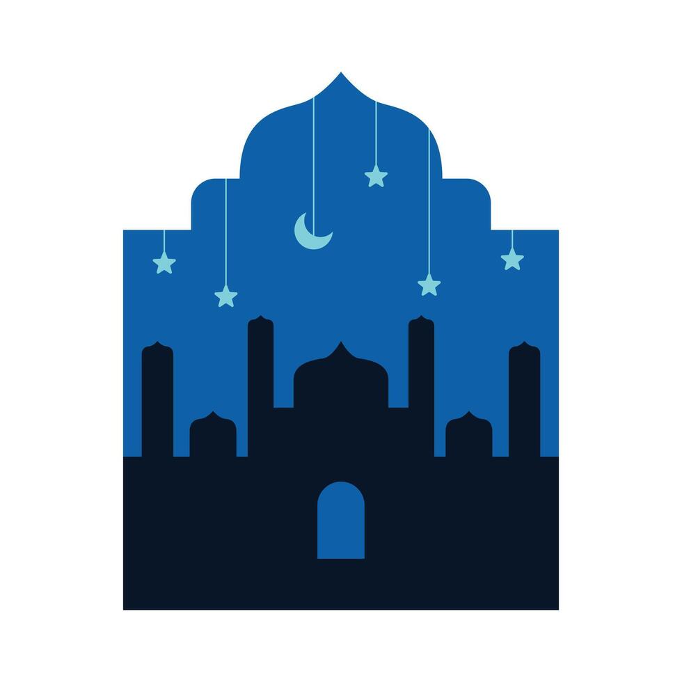 moskee silhouet in een Islamitisch kader vector