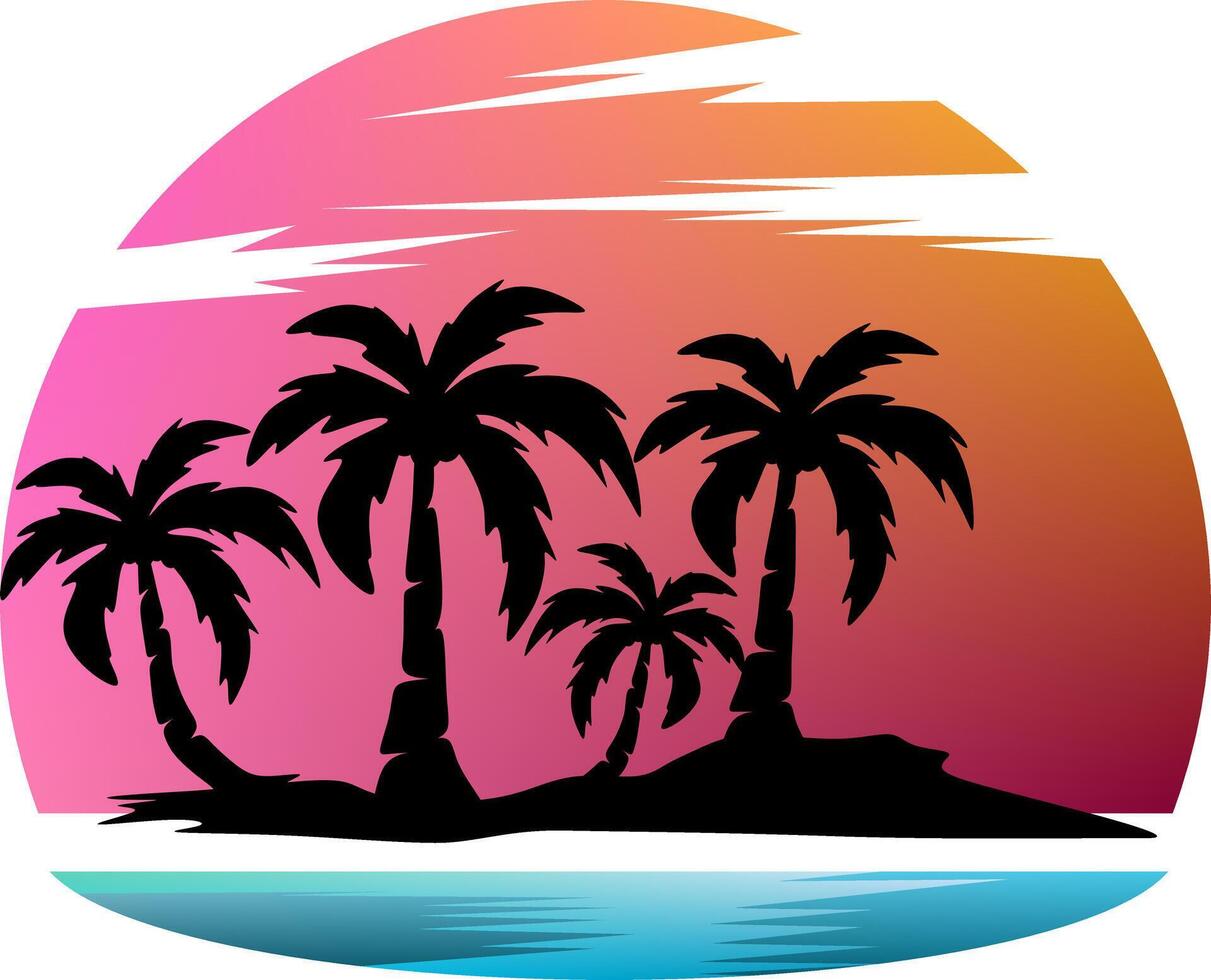 palm boom illustratie. een tropisch eiland met handpalmen. natuur logo icoon vector