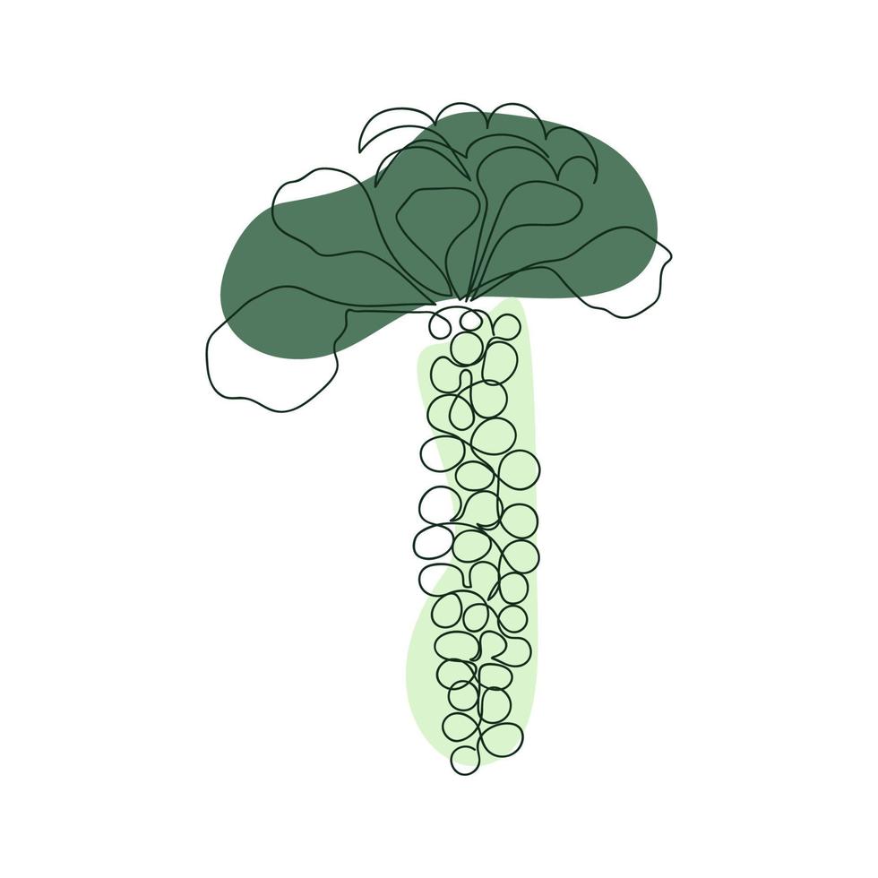 spruitjes op een stengel met de hand getekend in één ononderbroken lijn tegen een achtergrond van groene abstracte vlekken op een witte achtergrond vector