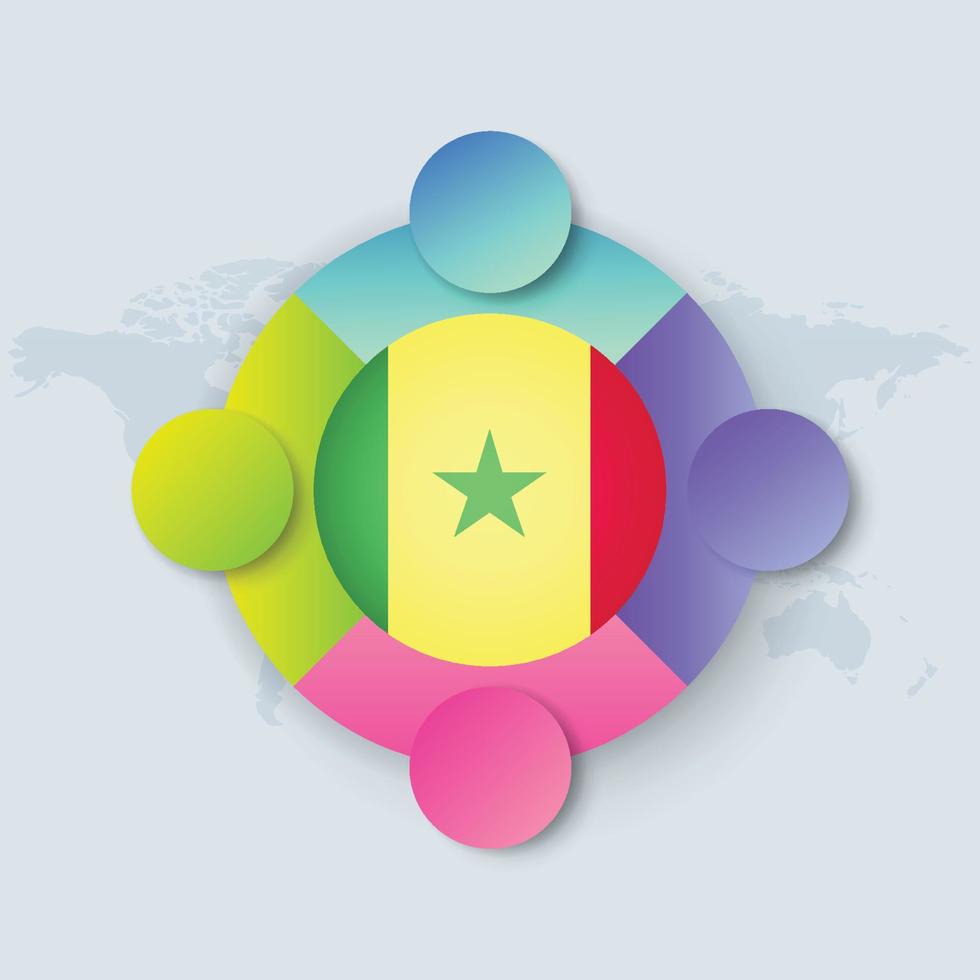 Senegalese vlag met infographic ontwerp geïsoleerd op wereldkaart vector