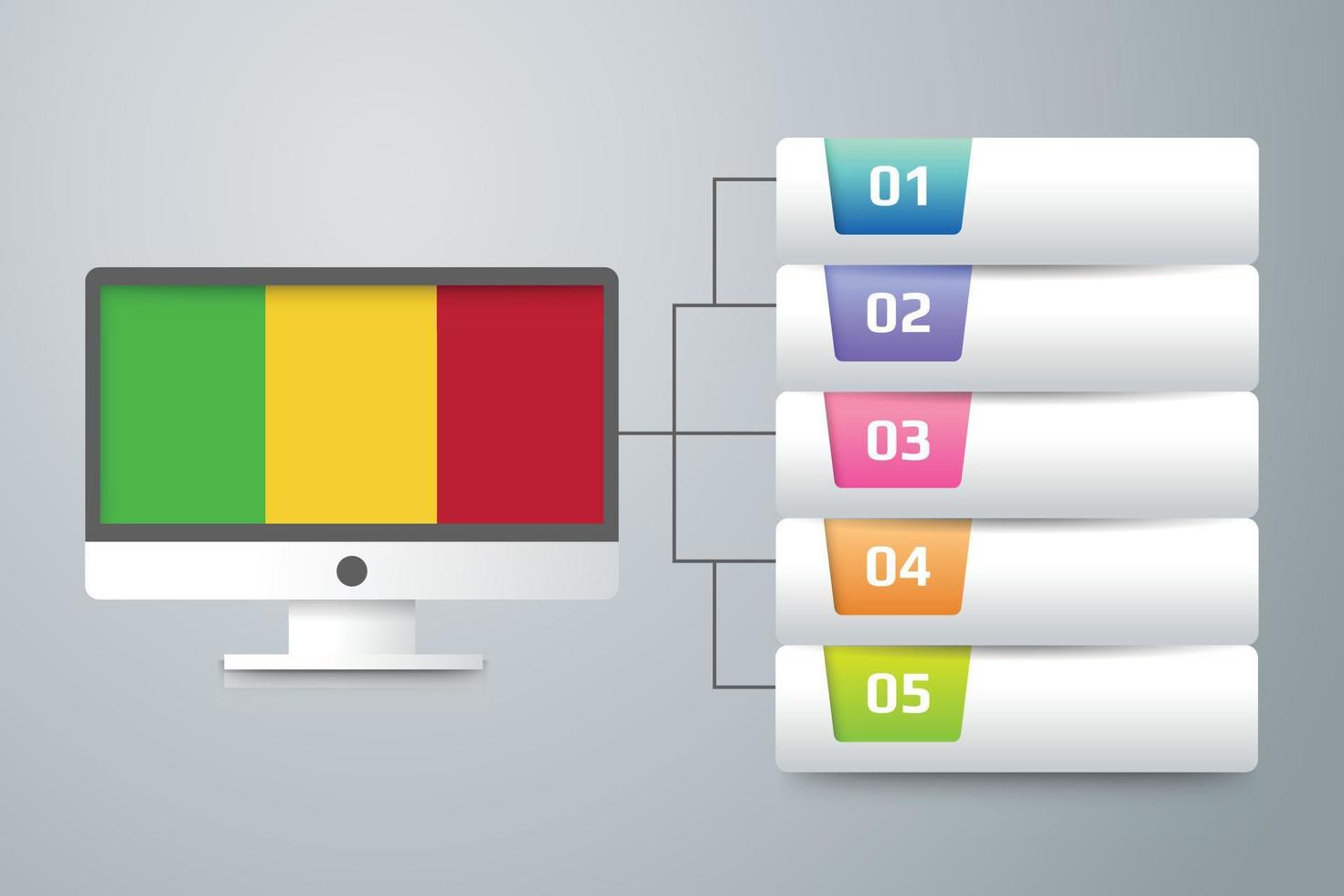 vlag van mali met infographic ontwerp opnemen met computermonitor vector