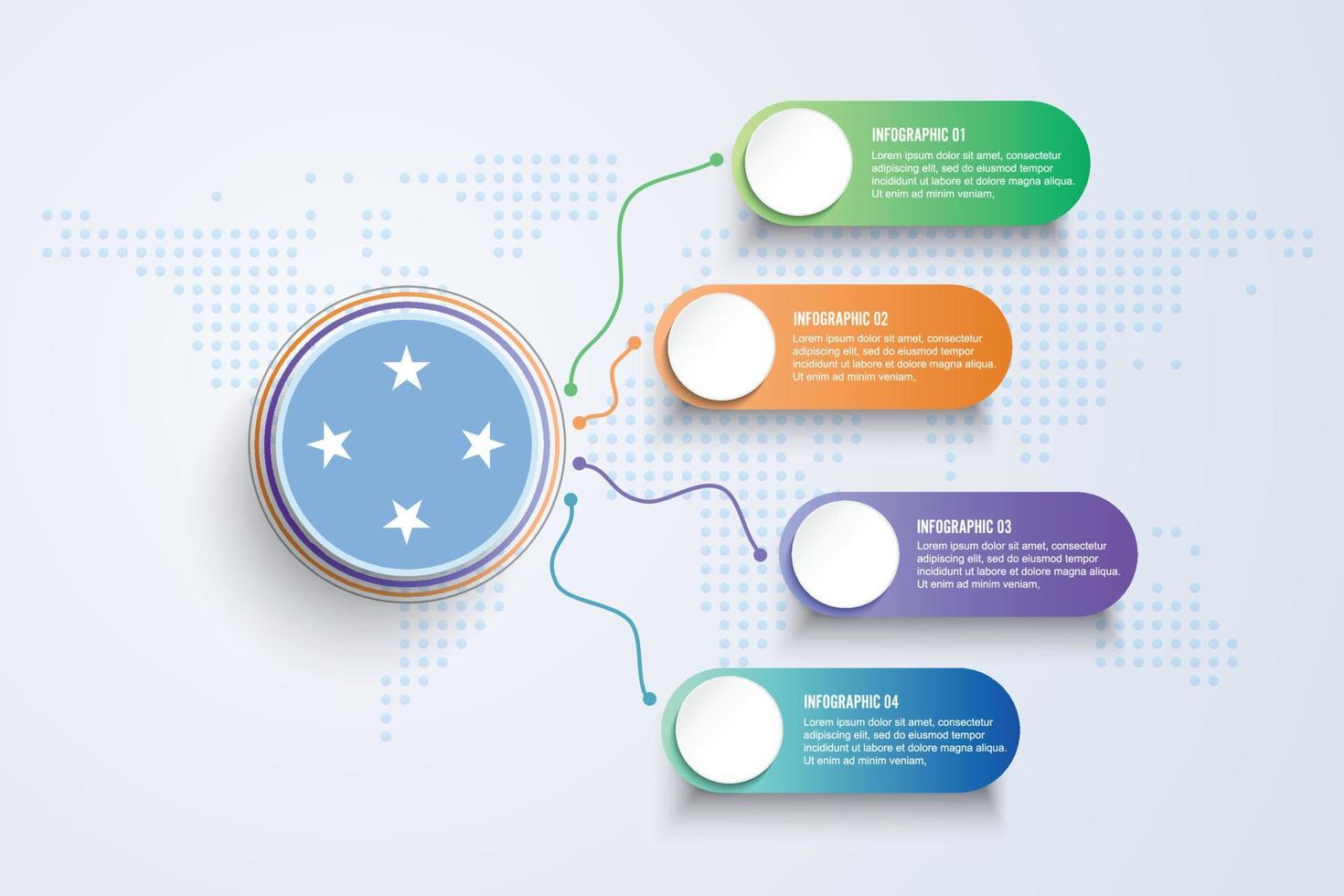 vlag van micronesië met infographic ontwerp geïsoleerd op stip wereldkaart vector