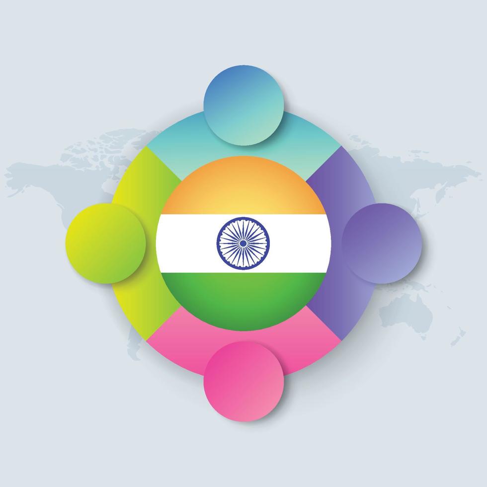 vlag van india met infographic ontwerp geïsoleerd op wereldkaart vector