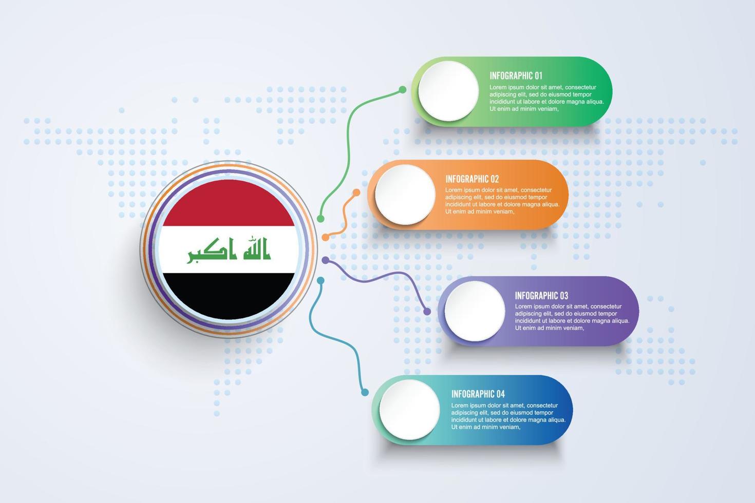 Irak vlag met infographic ontwerp geïsoleerd op stip wereldkaart vector