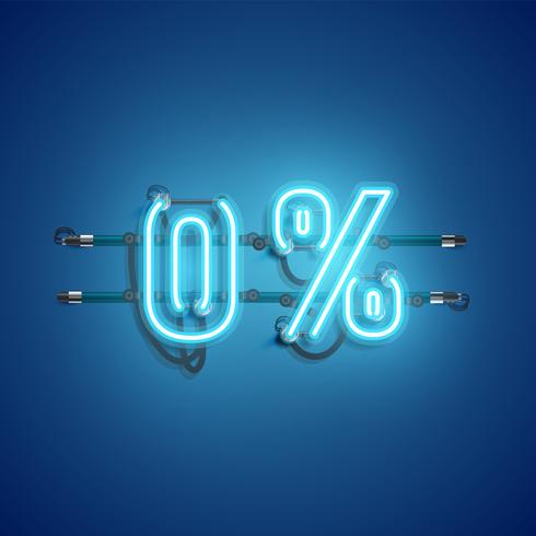 &#39;0%&#39; neon realistisch teken, vectorillustratie vector