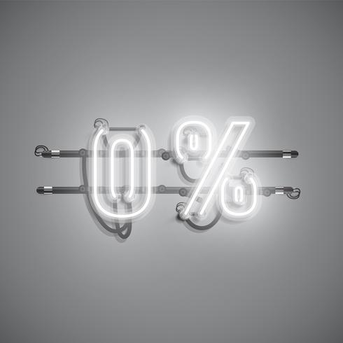 &#39;0%&#39; neon realistisch teken, vectorillustratie vector