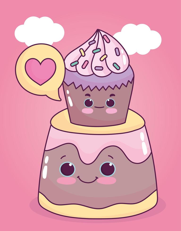 schattig eten cupcake op gelei hou van zoet dessert gebak cartoon vector