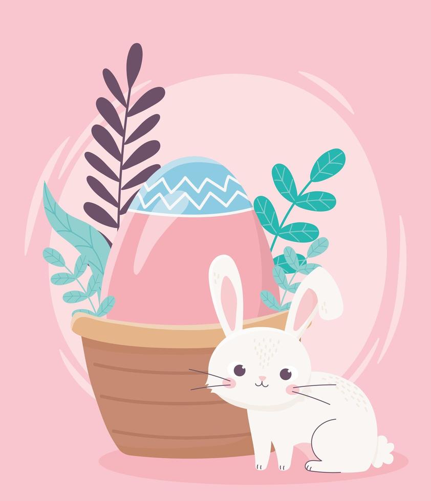 gelukkige pasen-dag, konijn met het gebladertebladeren van het mandei vector