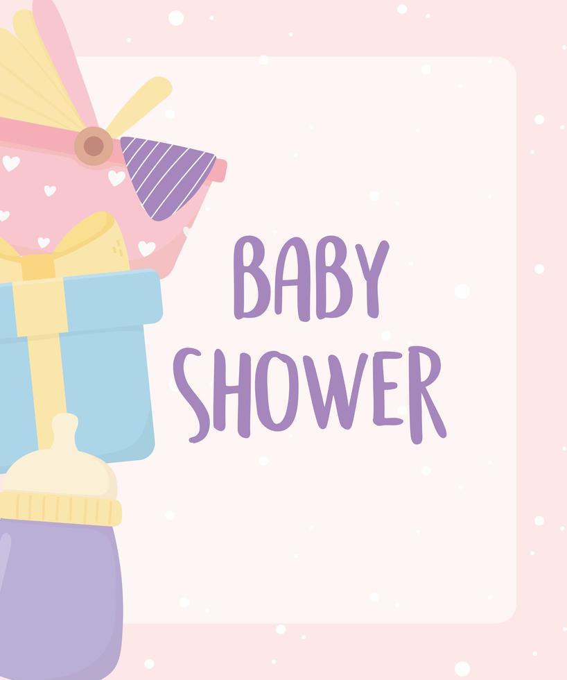 baby shower fles cadeau koets kaart cartoon decoratie vector