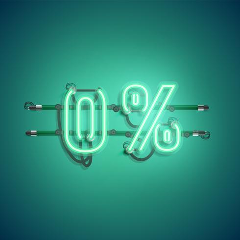 &#39;0%&#39; neon realistisch teken, vectorillustratie vector