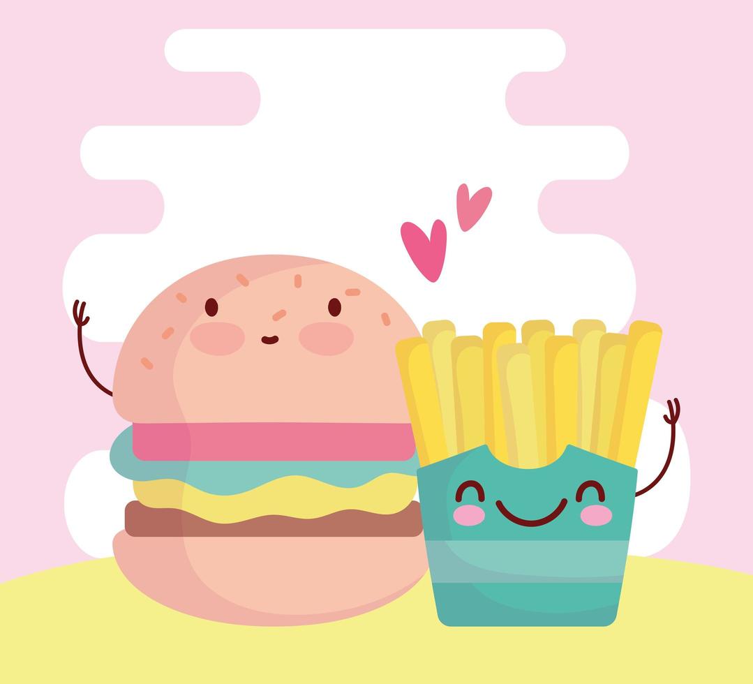 hamburger en frietjes menu karakter cartoon eten schattig vector