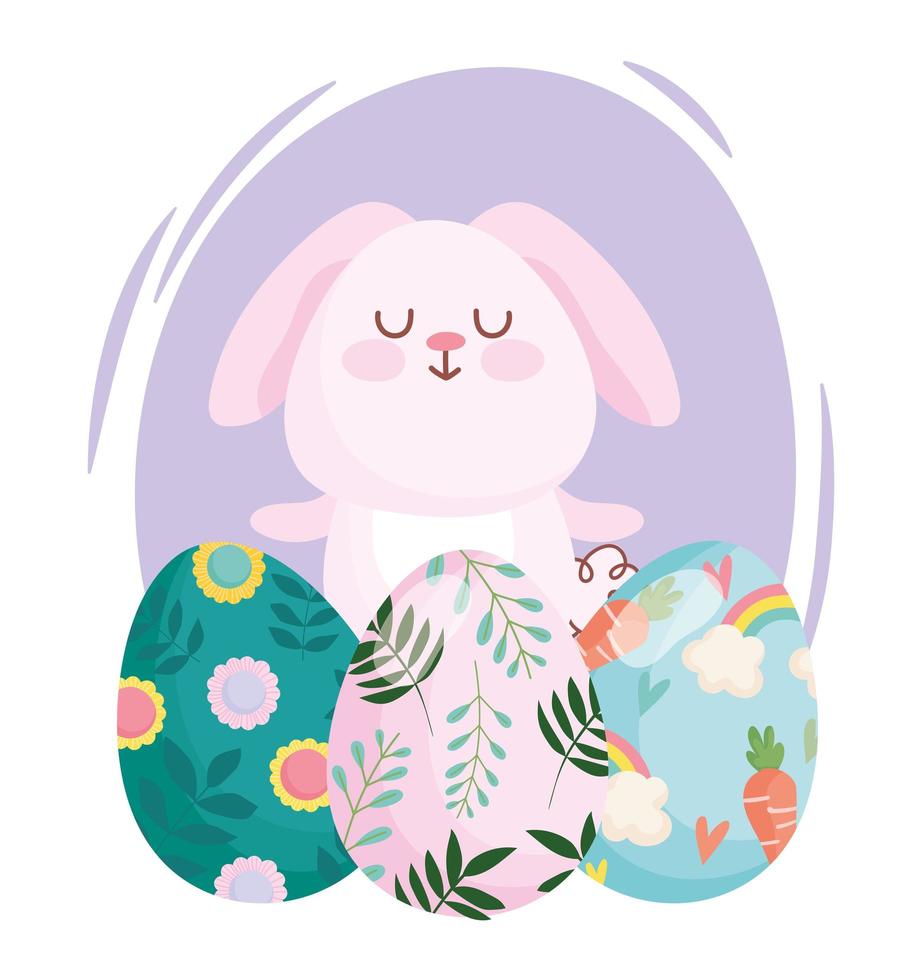 het gelukkige leuke konijn van Pasen met het geschilderde seizoen van de eierenviering vector