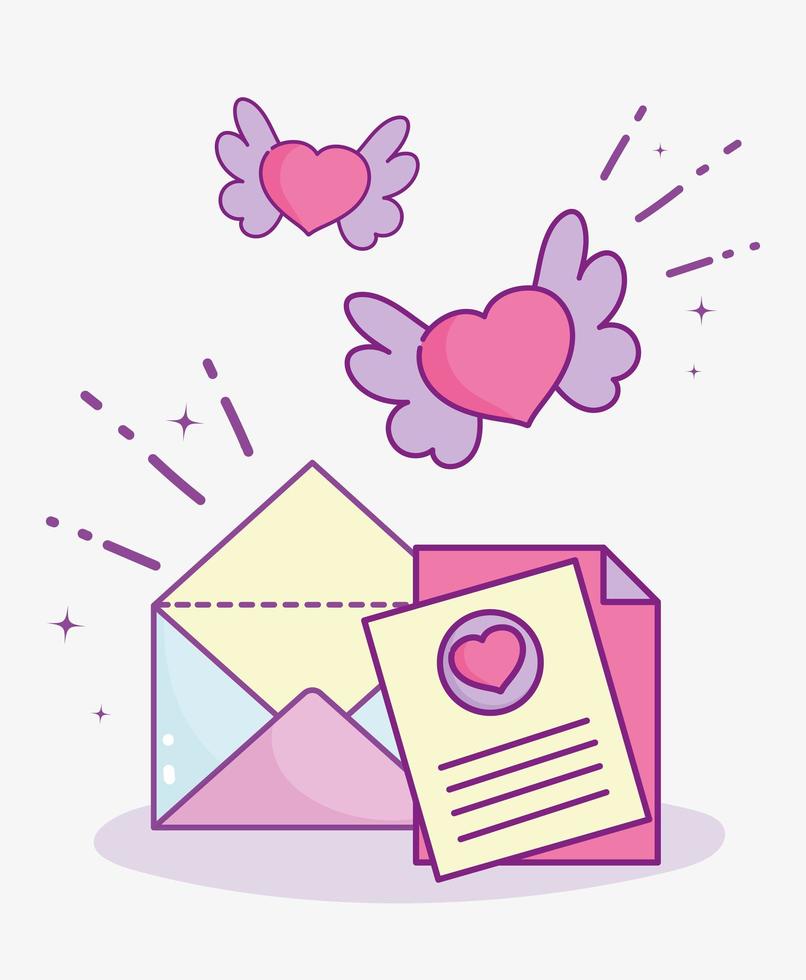 gelukkige Valentijnsdag, bericht envelop brief harten met vleugels vector