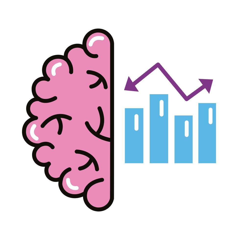hersenen mens met statistieken bars lijn en vul stijlicoon vector