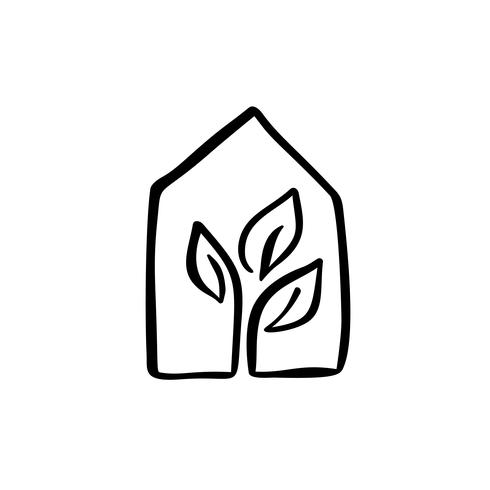 Eco House-blad. Simple Calligraphy nature Vector bio pictogram. Estate-architectuur Constructie voor ontwerp. Kunst huis vintage hand getrokken Logo groene tuin element
