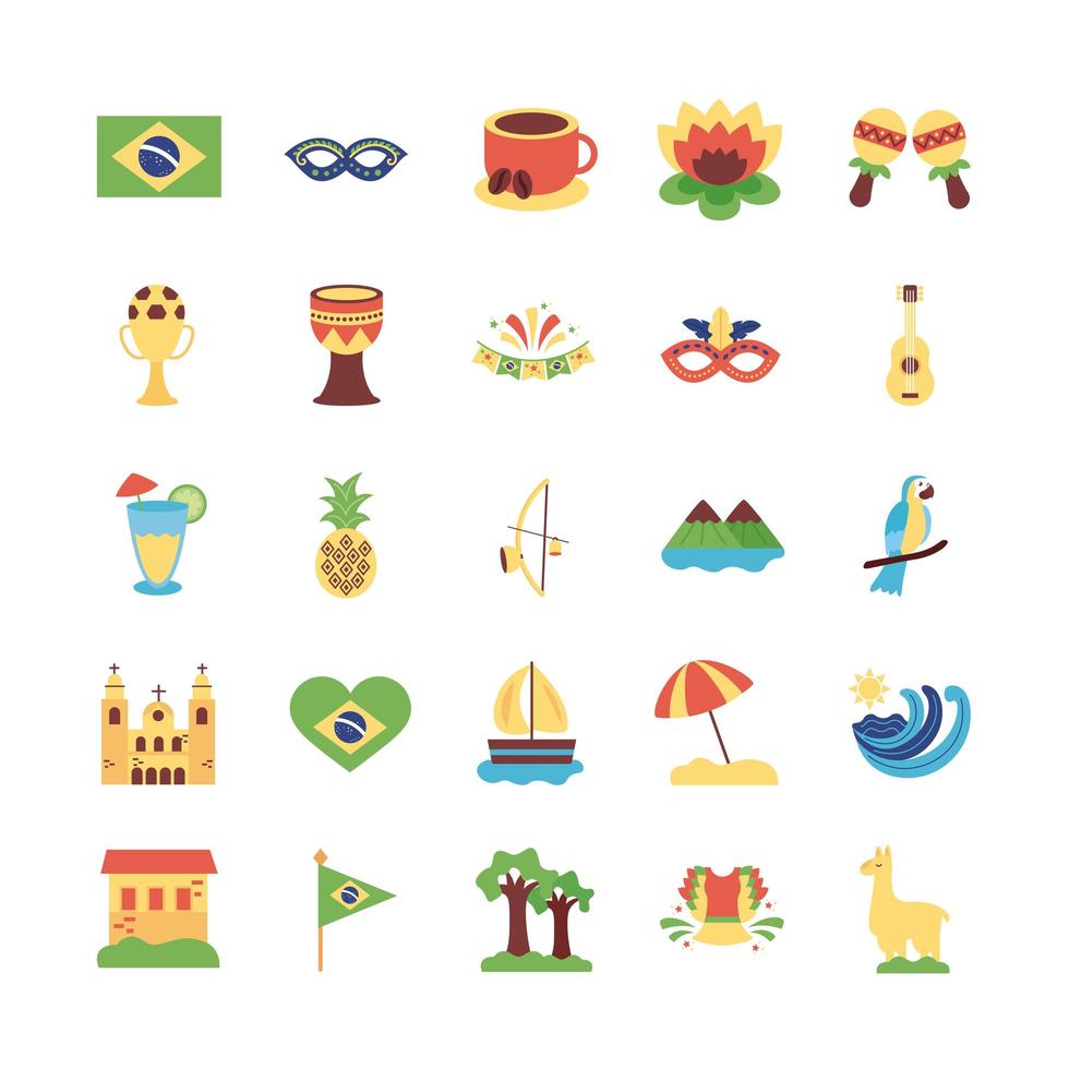 bundel van brazilië set iconen vector