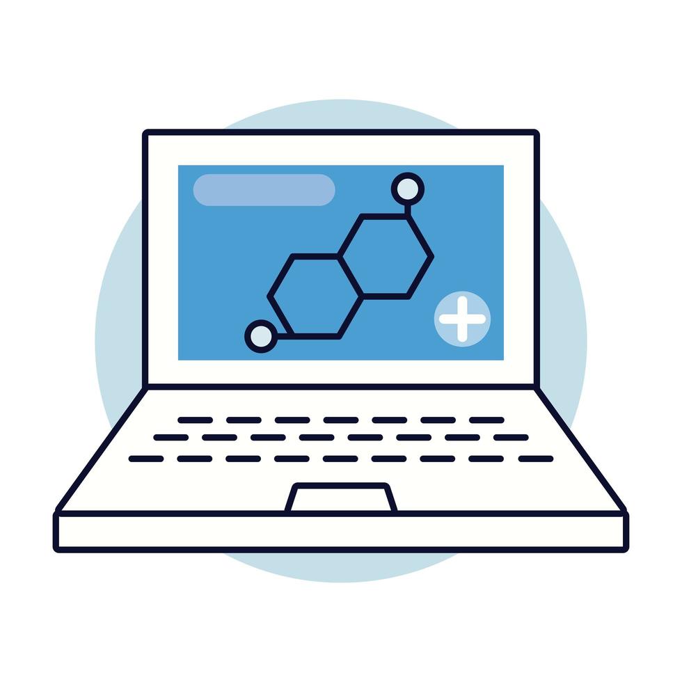 laptop met gezondheidspictogram voor moleculaire structuur vector