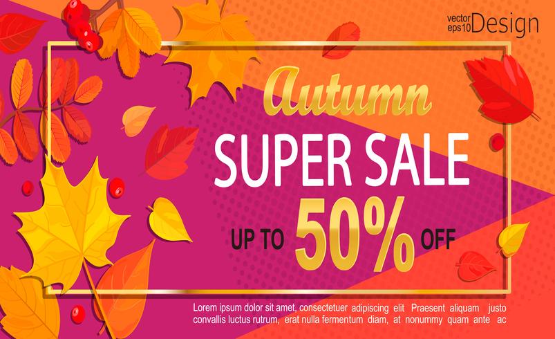 Heldere geometrische gouden herfst super verkoop banner. vector