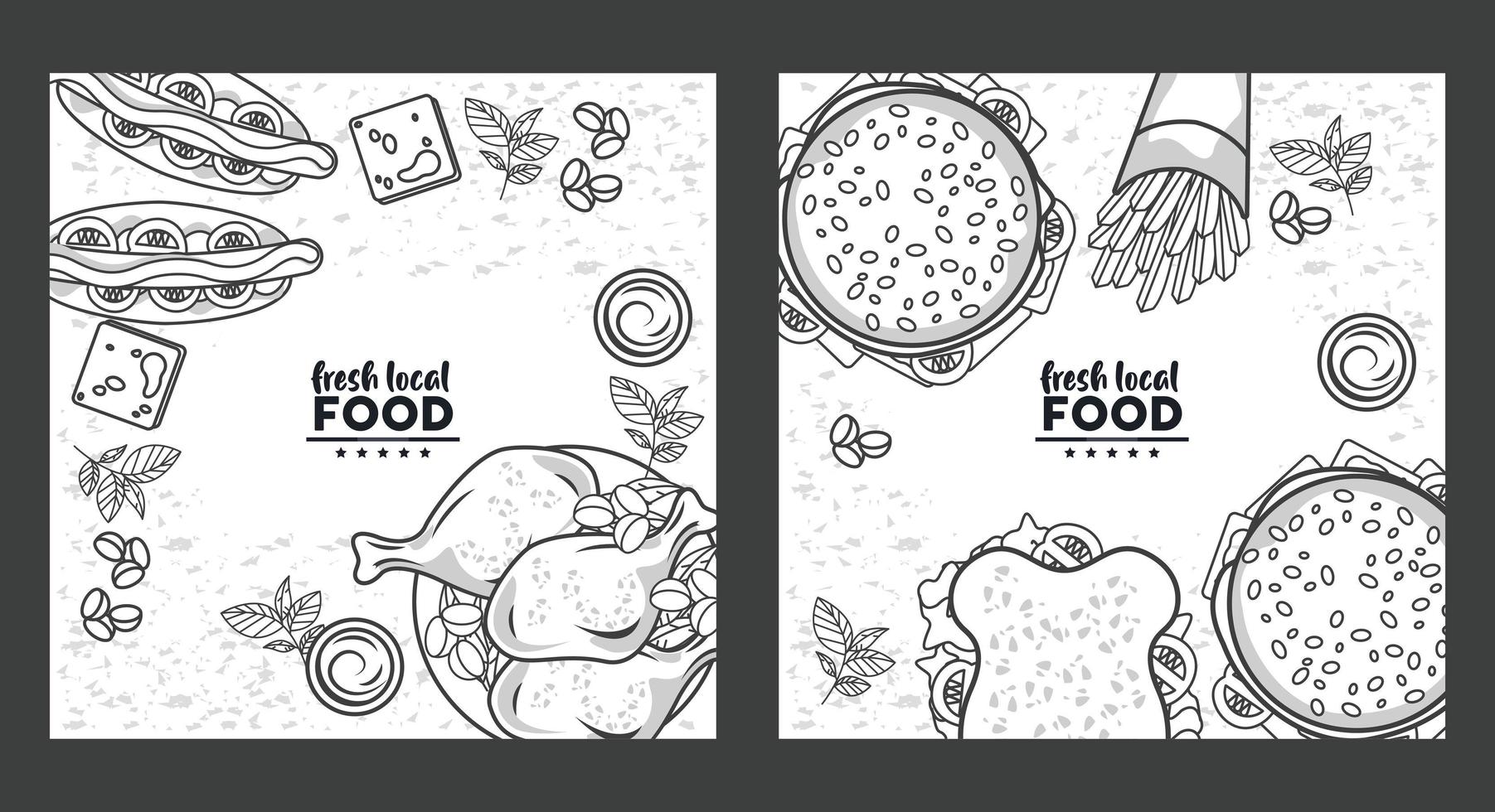 verse lokale voedselbelettering tekenen in witte kleuren achtergronden vector