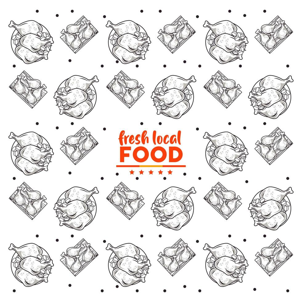 vers lokaal voedselpatroon met letters op witte achtergrond vector