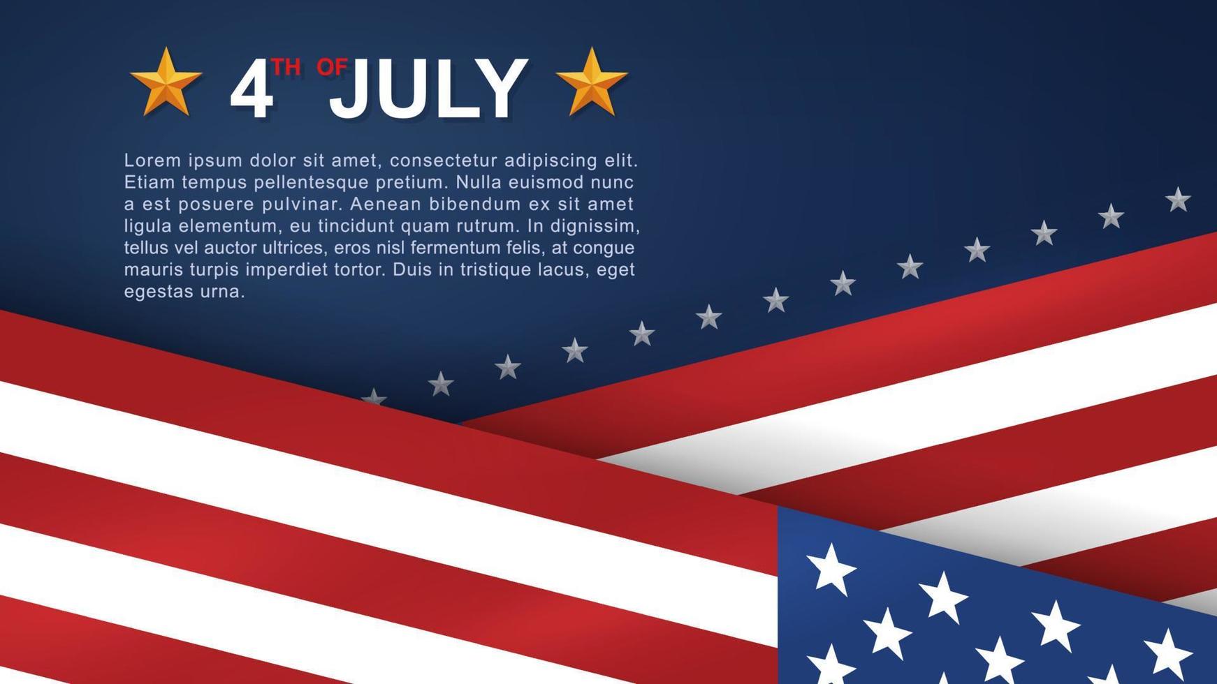 4 juli achtergrond voor de onafhankelijkheidsdag van de verenigde staten van amerika met blauwe achtergrond en amerikaanse vlag. vectorillustratie. vector